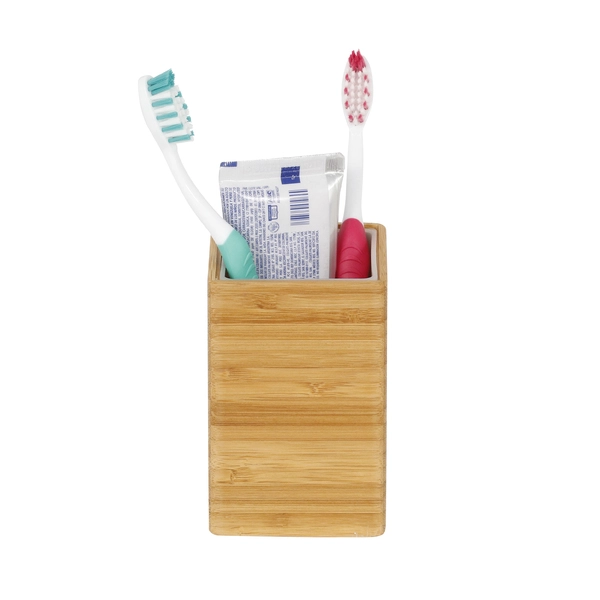 Porta Objeto de Banheiro Madeira Quadrado Bamboo Natural Sensea